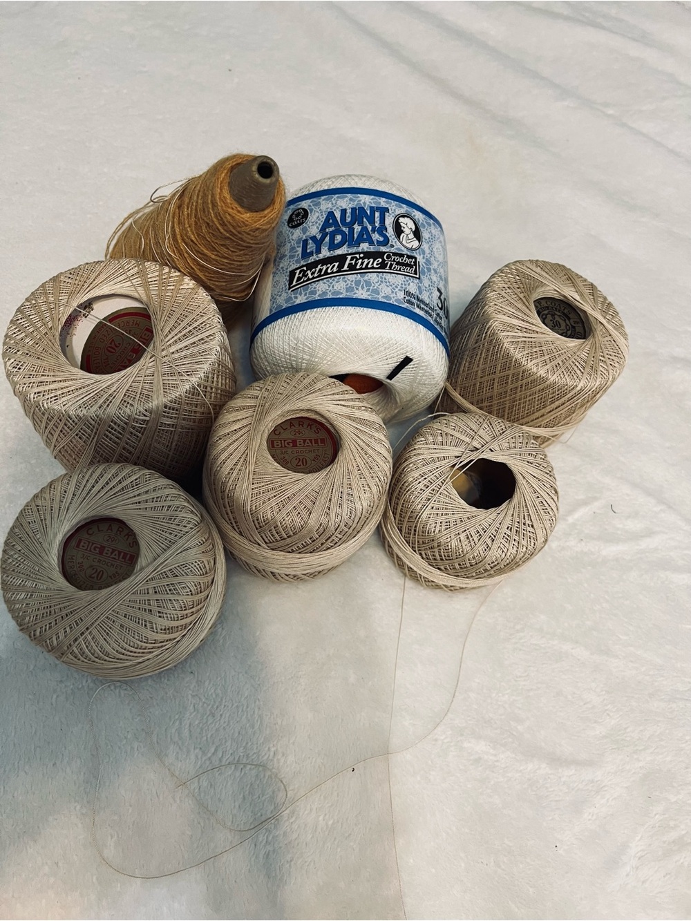 Lot of Extra Fine Crochet Thread Aunt Lydia’s & Big Ball sizes 20 & 30